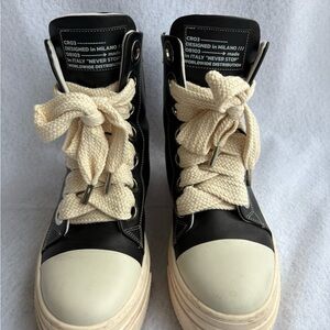 Black and Cream High-Top Sneakers